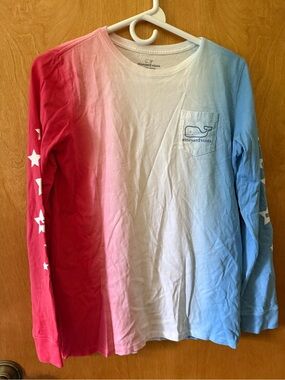 Vineyard Vines Kids Long-Sleeve Ombre Pocket Tee - Red, Pink, White, Blue